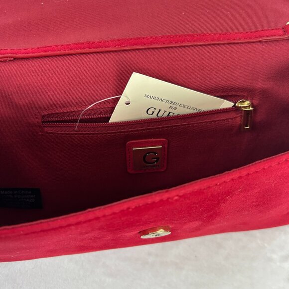 Guess Velvet Chain Strap Clutch Red Evening Party Purse - Picture 6 of 10